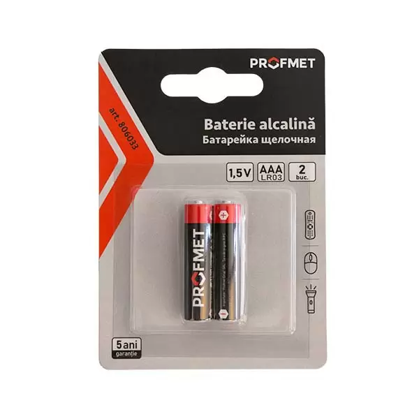 806033 Baterie alcalina AAA, 1.5V, 2buc.(blister) Profmet